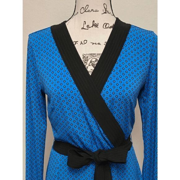 💙 WHITE HOUSE BLACK MARKET Long Sleeve Reversible Blue Matte Jersey Dress M - Picture 9 of 13